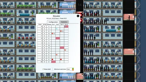 Elevator configuration window with UI changes.